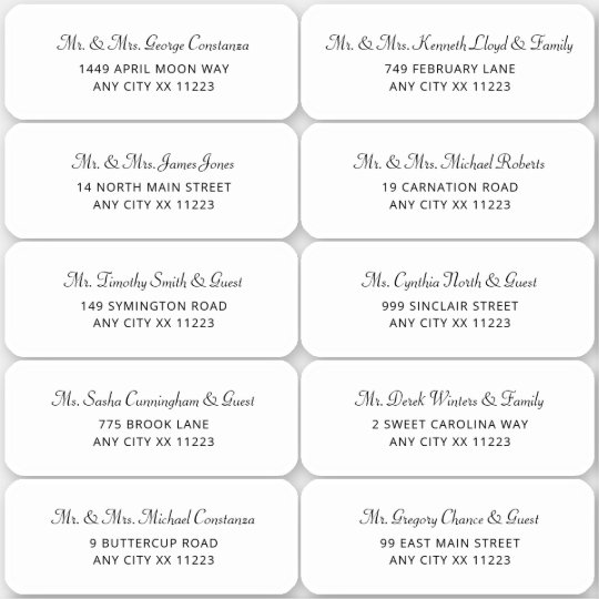Wedding Guest Address Labels Template