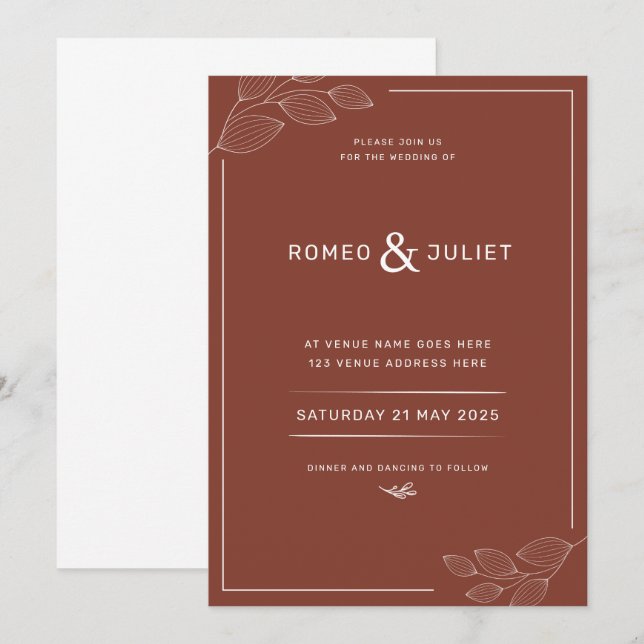 Simple Wedding Invitation Modern Terracotta (Front/Back)