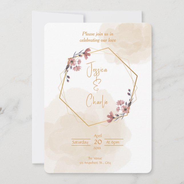 Simple wedding Invitation with neutral colours (Front)