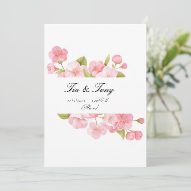 Simple wedding invitation with roses (Standing Front)