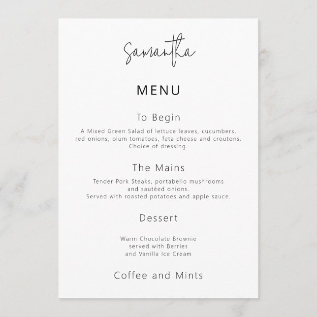 Simple Wedding Menu Card with Guest Name (Front)