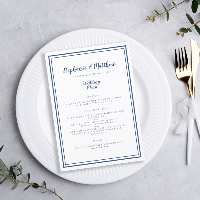 Simple Wedding Menu Classic Blue Framed Chic (Simple Wedding Menu Classic Blue Framed Chic Guest Dinner Menu)
