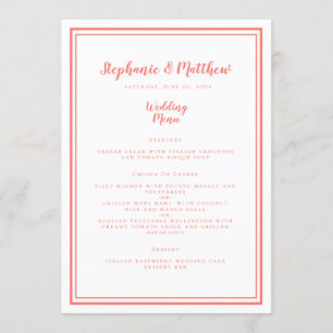 Simple Wedding Menu Living Coral Framed Chic