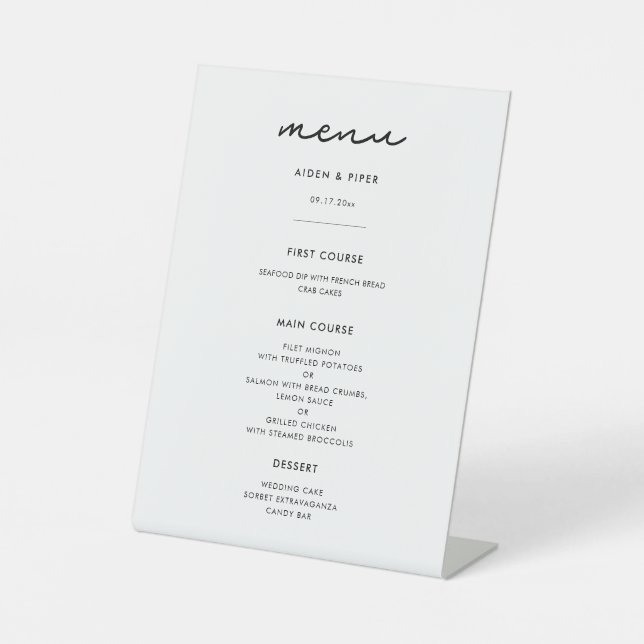 Simple wedding menu pedestal sign (Front)