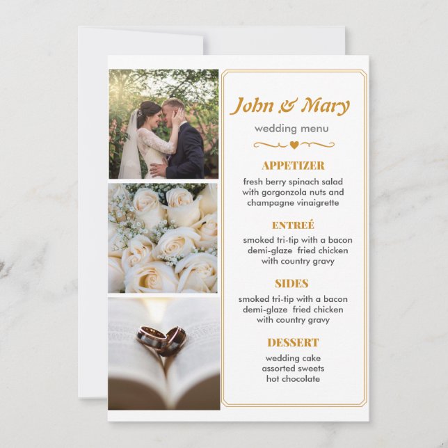 Simple Wedding Menu with Pictures Invitation (Front)