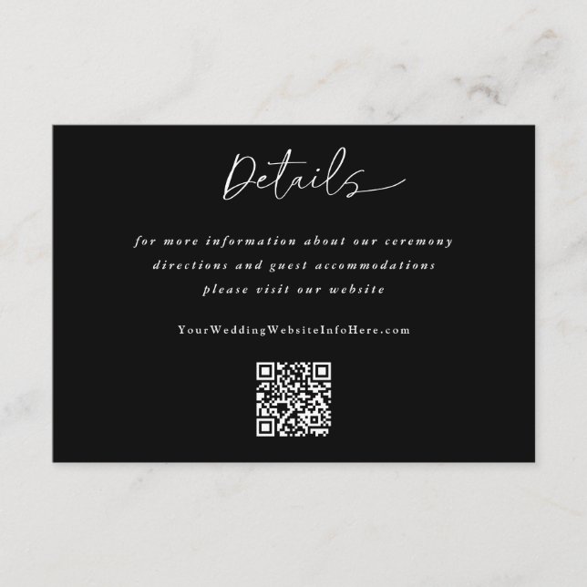 Simple Wedding Modern Handwriting Details QR Code Enclosure Card (Front)
