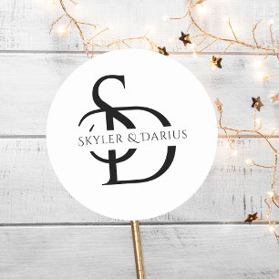 Simple Wedding Monogram Personalised With Name Classic Round Sticker