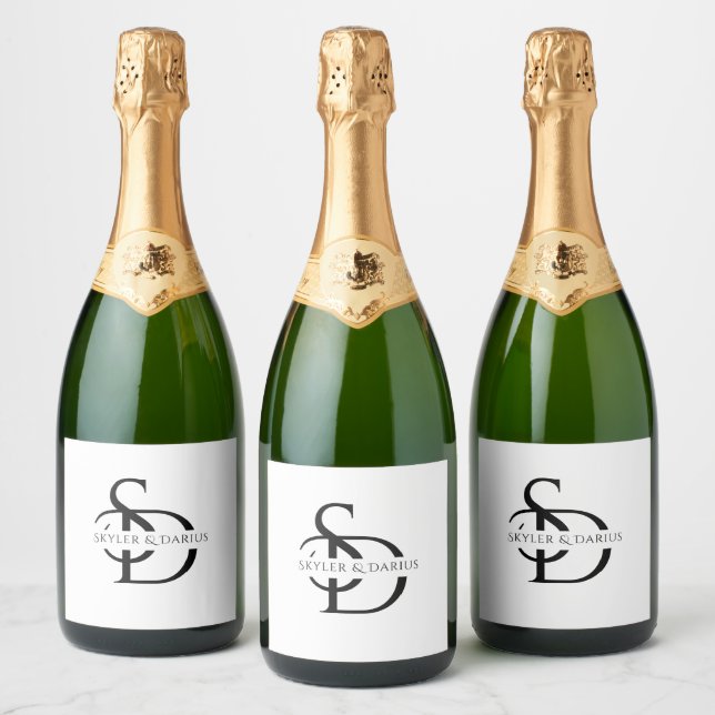 Simple Wedding Monogram Personalised With Name Sparkling Wine Label (Bottles)