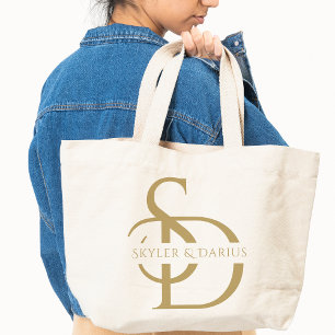 Simple Wedding Monogram Personalised With Name Tote Bag