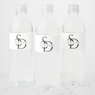 Simple Wedding Monogram Personalised With Name Water Bottle Label