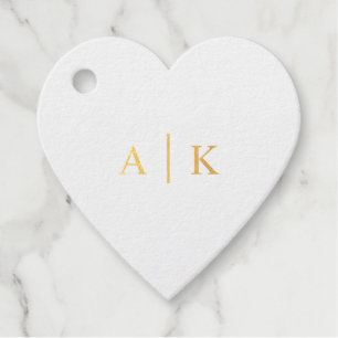 Simple Wedding Monogram Real GoldFoil Heart Favour Tags