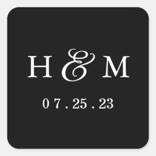 Simple Wedding Monogram Sticker - Black