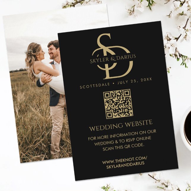 Simple Wedding Monogram Upload Photo QR Code RSVP Enclosure Card (Creator Uploaded)