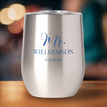 Simple Wedding Mr. Mrs. Names Date Custom<br><div class="desc">Beautiful wine or coffee tumbler for the wedding couple to commemorate their special day. Design features Mr. on the front (but easily change to Mrs. Personalise by adding names and date. Easily change the font colours too. Makes a perfect wedding or anniversary gift.</div>