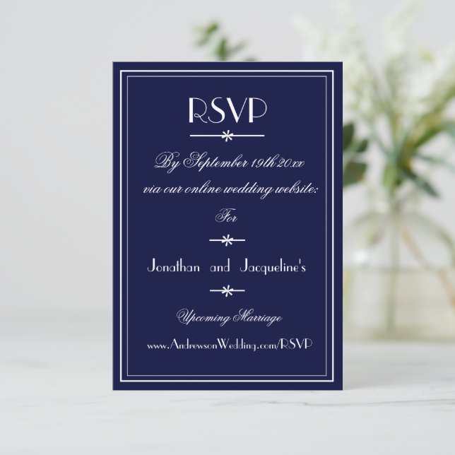 Simple Wedding Navy Blue Website RSVP Card    (Standing Front)