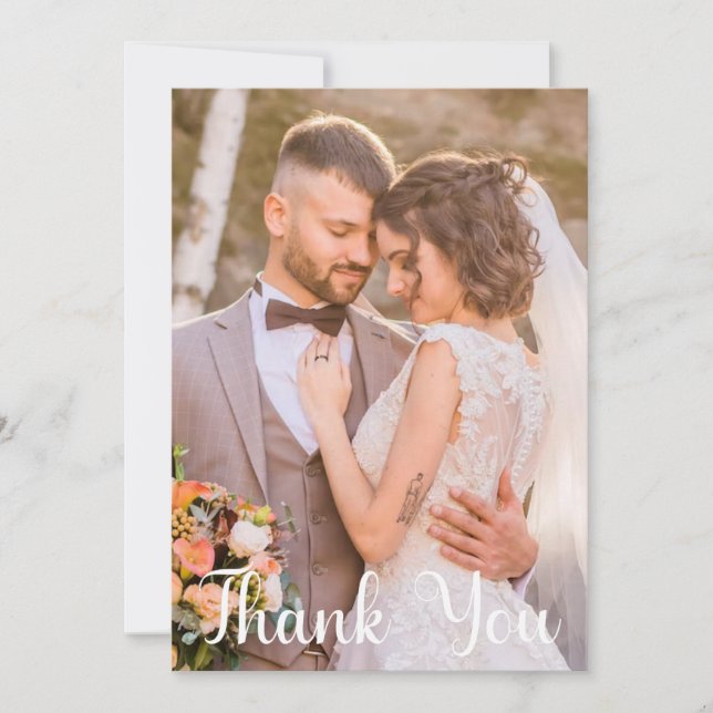 Simple Wedding Photo Add Your Greeting Thank You Card (Front)