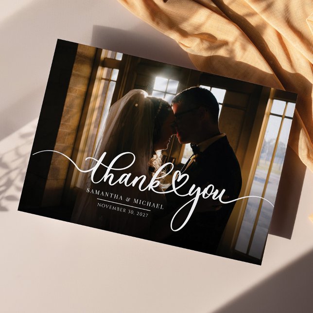 Simple Wedding Photo Hand-Lettered Thank You Card (Creator Uploaded)