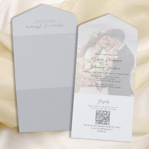 Simple Wedding Photo Light Blue  All In One Invitation