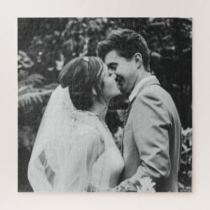 Simple Wedding Photo Newlyweds Couple Jigsaw Puzzle