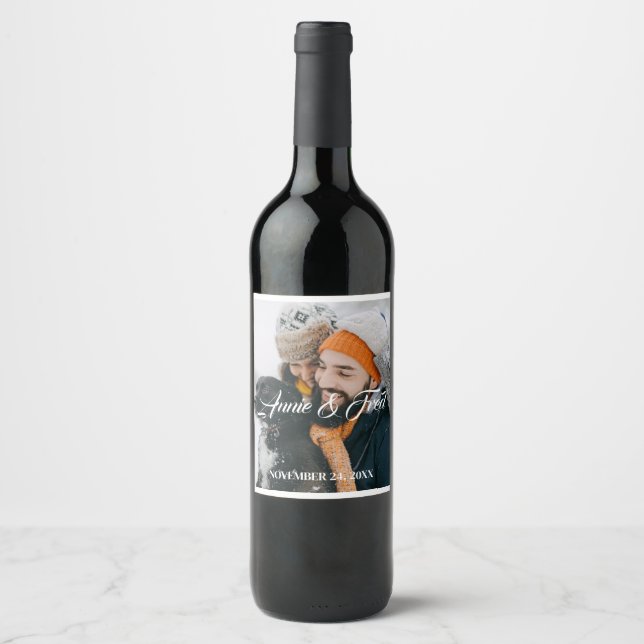 Simple Wedding Photo Wine Label (Front)