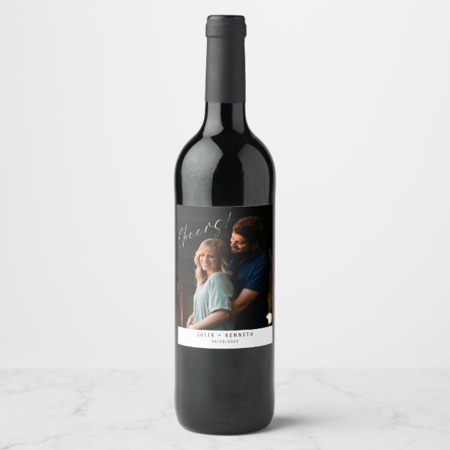 Simple Wedding Photo Wine Label (Front)