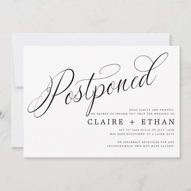 Simple Wedding Postponement Insert Invitation (Front)