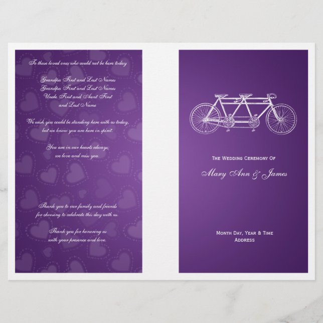 Simple Wedding Program Tandem Bike Purple (Front)