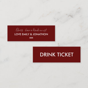Simple Wedding Reception Burgundy Drink Ticket