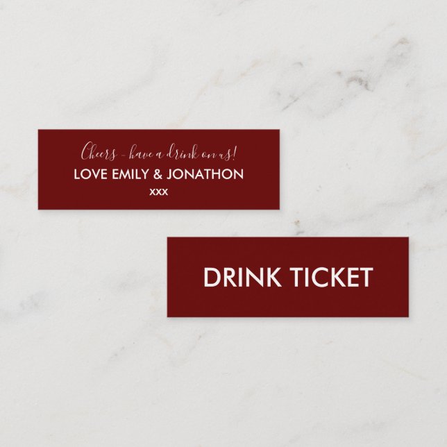 Simple Wedding Reception Burgundy Drink Ticket (Front/Back)