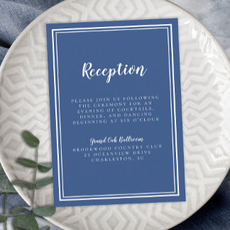Simple Wedding Reception Classic Blue White Frame Enclosure Card