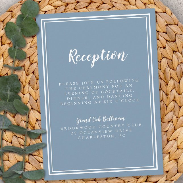 Simple Wedding Reception Dusty Blue Framed White Enclosure Card (Simple Wedding Reception Dusty Blue Framed White Enclosure Card)