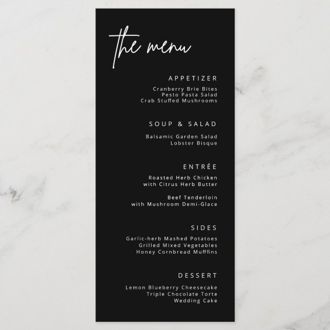 Simple Wedding Reception Party Formal Dinner Menu (Front)