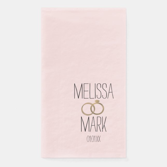Simple Wedding Ring Faux Gold Rings  Pink Napkin (Front)