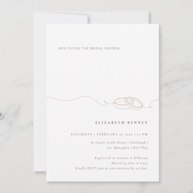 Simple Wedding Rings | Blush Pink Bridal Shower Invitation (Front)