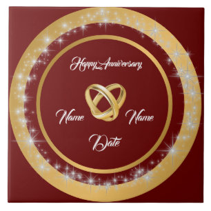 Simple Wedding Rings Customise Gold Anniversary  Ceramic Tile
