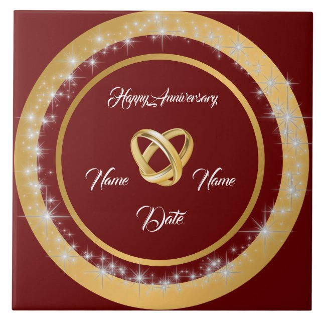 Simple Wedding Rings Customise Gold Anniversary  Ceramic Tile (Front)
