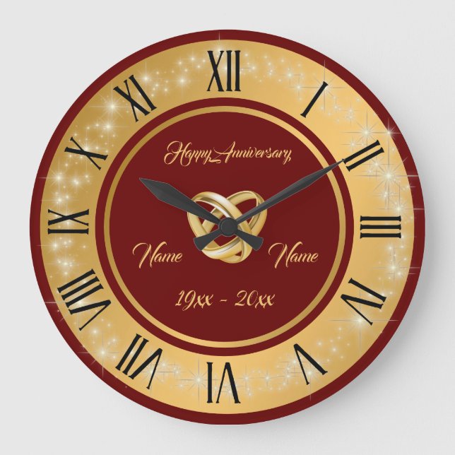 Simple Wedding Rings Customise Gold Anniversary Large Clock (Front)