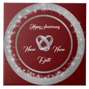 Simple Wedding Rings Customise Silver Anniversary Ceramic Tile