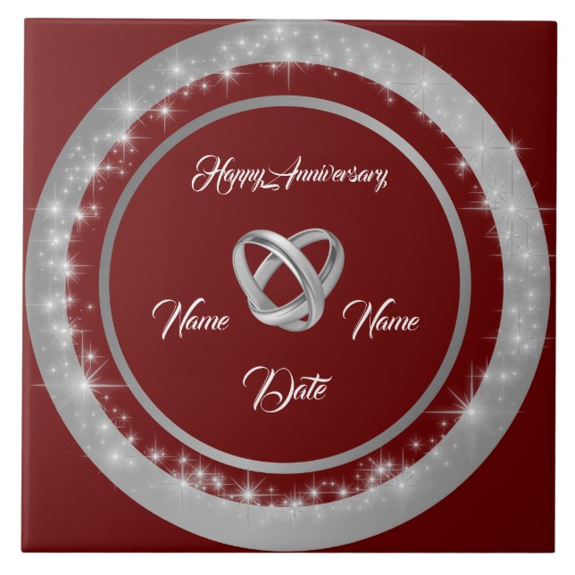 Simple Wedding Rings Customise Silver Anniversary Ceramic Tile (Front)