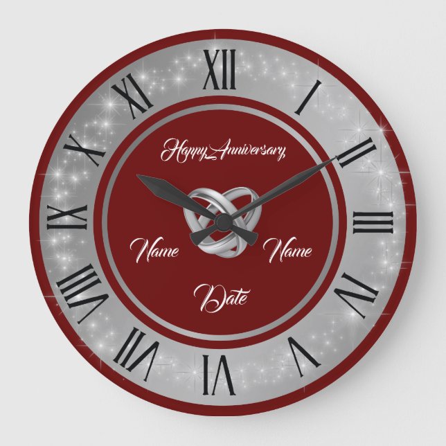 Simple Wedding Rings Customise Silver Anniversary Large Clock (Front)