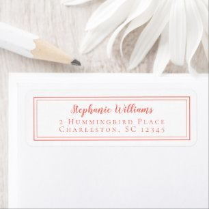 Simple Wedding RSVP Modern Minimalist Coral White Return Address Label