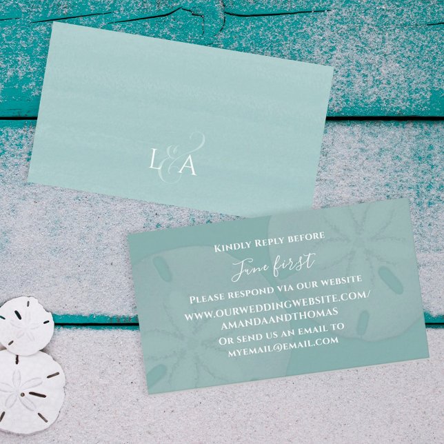 Simple Wedding RSVP Online Turquoise Sand Dollar Enclosure Card (Creator Uploaded)