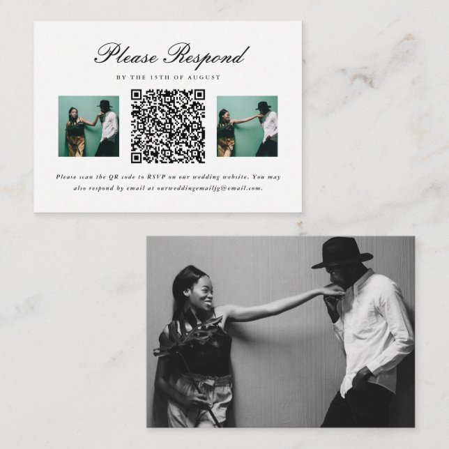 Simple Wedding Rsvp with QR Code and Photo Grid Enclosure Card (Front/Back)