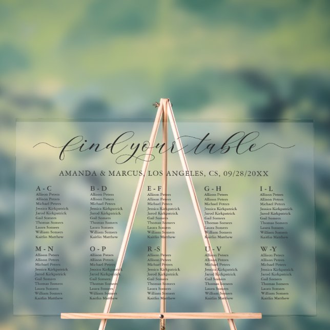 Simple Wedding Seating Chart Alphabetised. (Neutral)