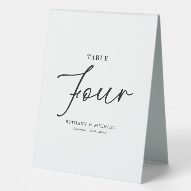Simple Wedding Table Number 4 Tent Sign (Front)