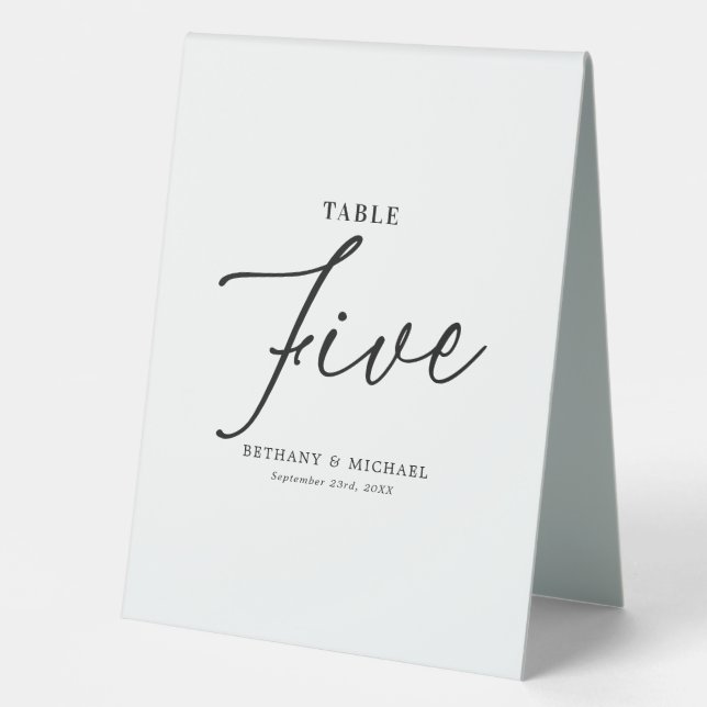 Simple Wedding Table Number 5 Tent Sign (Front)