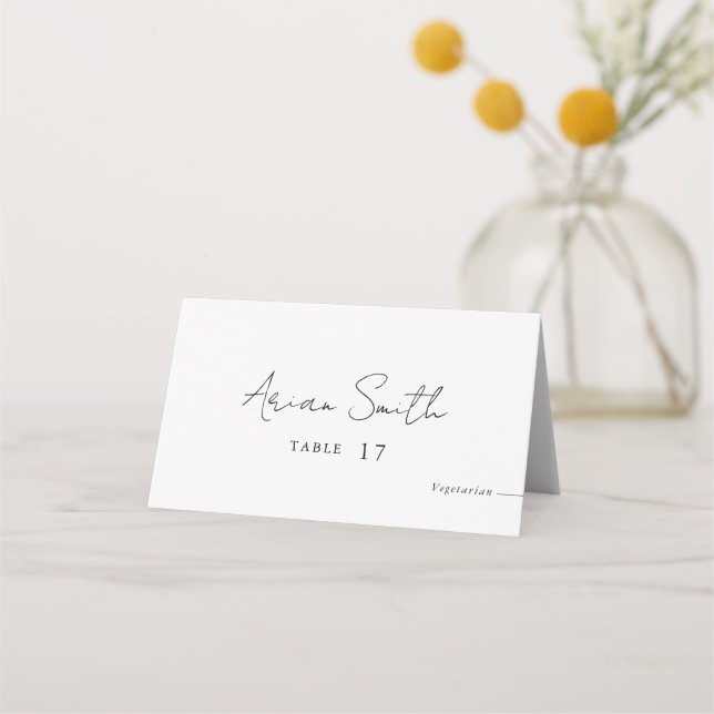 Simple Wedding Table Place Card Name & Meal Choice (Front)
