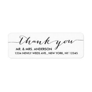 Simple Wedding Thank You Black White Return Address Label