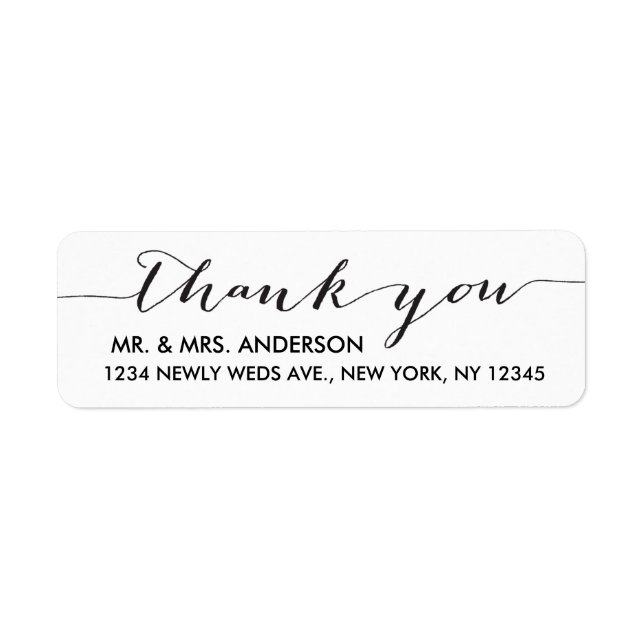 Simple Wedding Thank You Black White Return Address Label (Front)