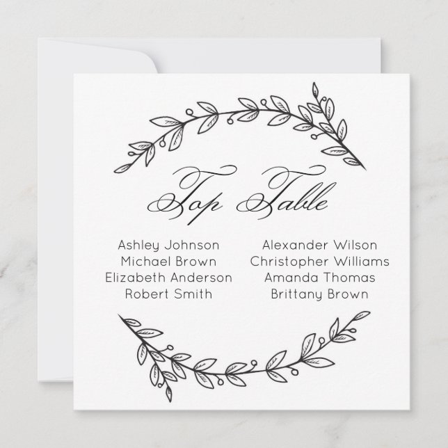 Simple wedding top table. Botanical seating chart Invitation (Front)
